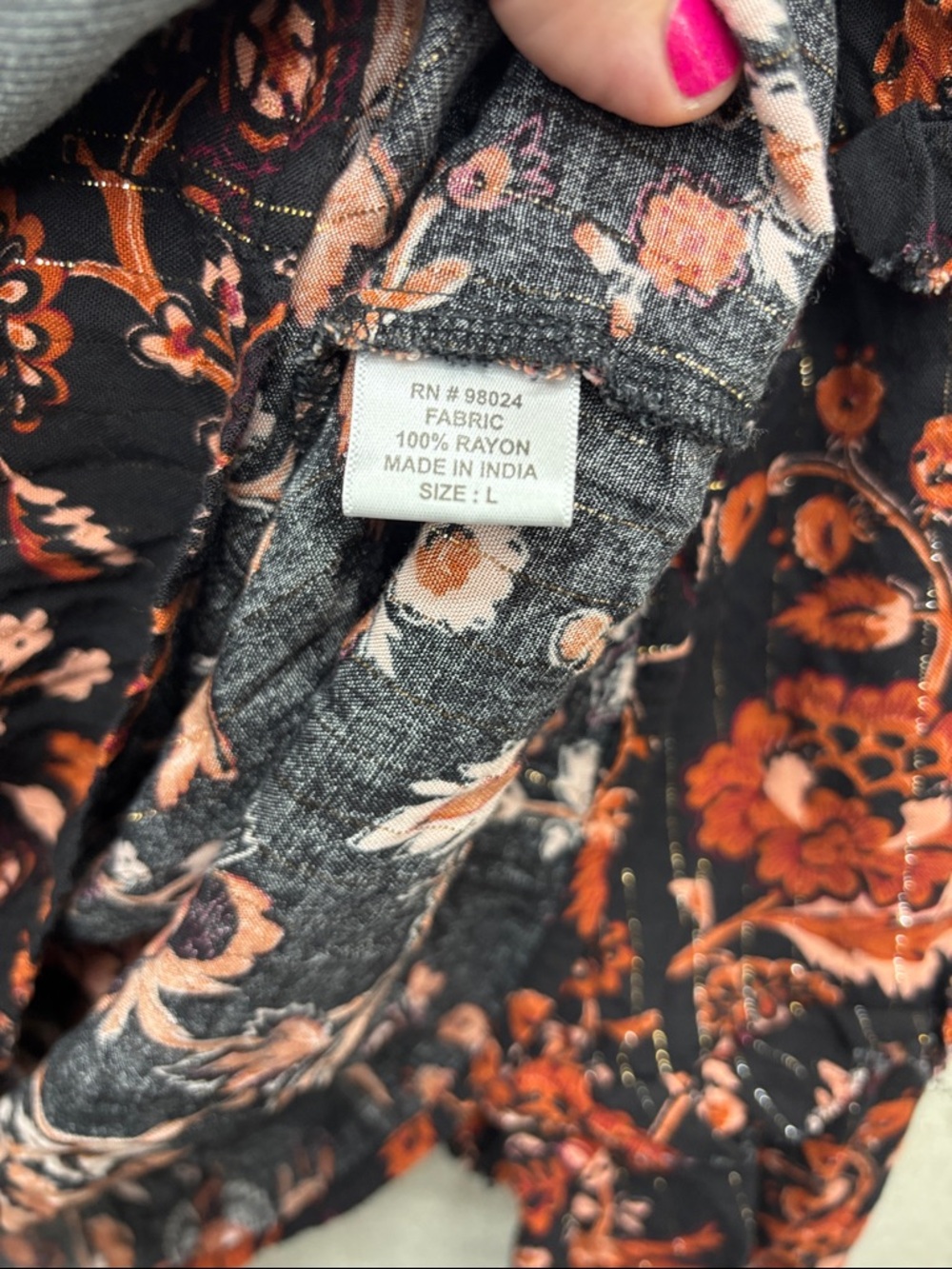 Jennifer & Grace | large boho Ruffle Long-Sleeve Blouse - Black with Rust Floral - Picture 5 of 5